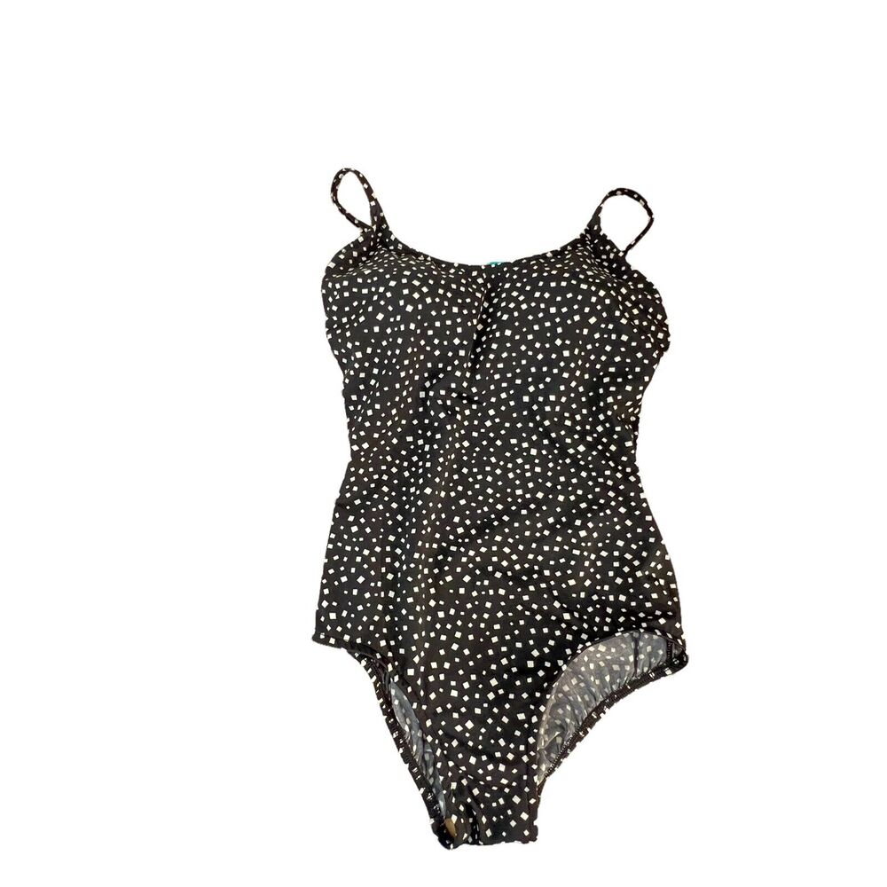Vintage‎ 70 Maxine of Hollywood Black One Piece White Squares Made in USA Sz 10
